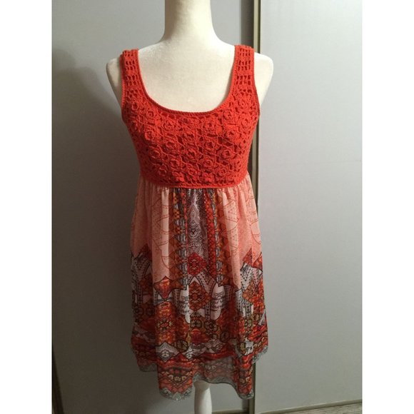 V Christina Small Orange Crochet Colorful Flowy Casual Occasion Travel Dress - Picture 1 of 5